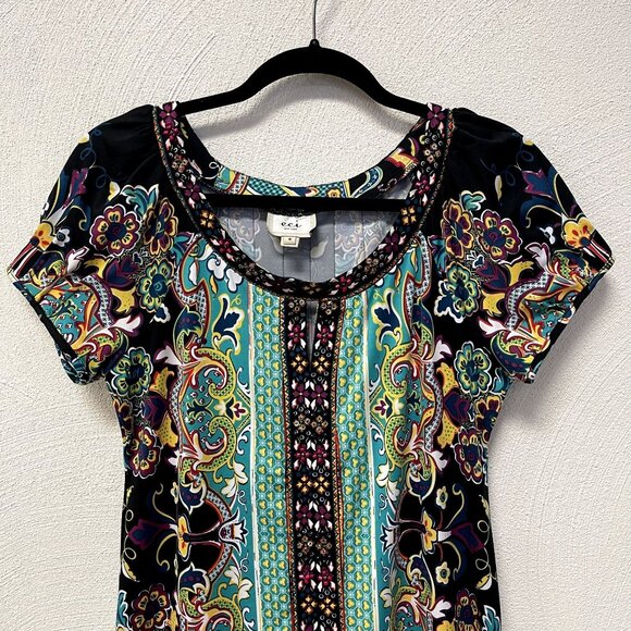 ECI New York Black & Green w/ Beaded Accent Summer Dress sz 8 - Picture 2 of 5